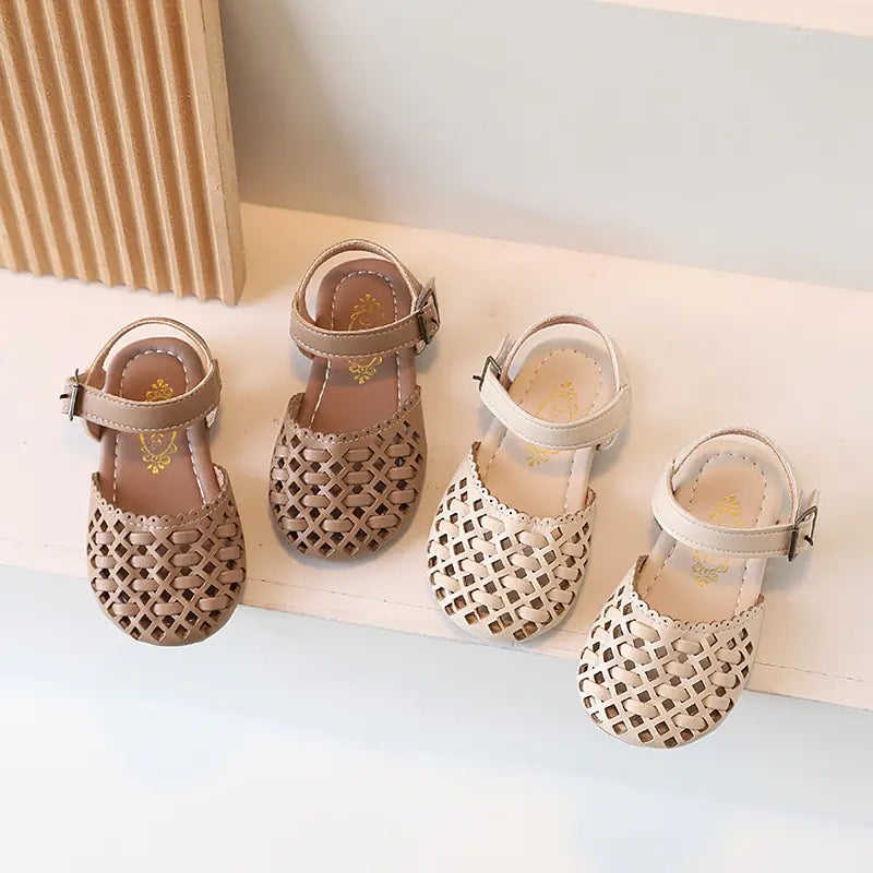 Little Girl Soft PU Leather Sliders with Chic Detailing