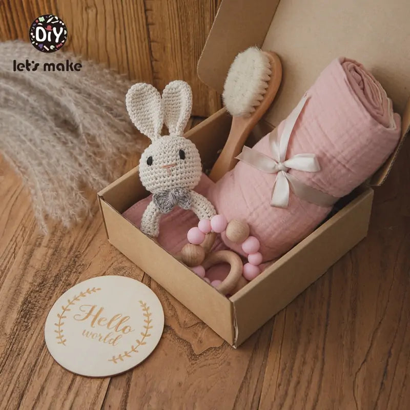 Soft Cotton & Bamboo Baby Gift Set with Blanket and Accessories