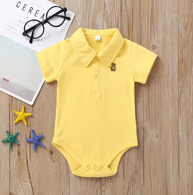 Cotton Bear Embroidered Polo Collar Romper for Baby Boy