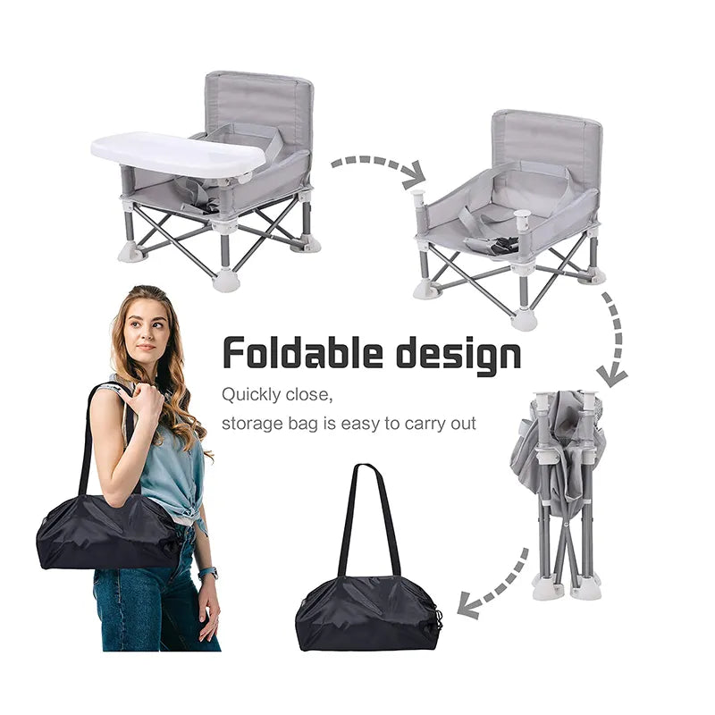 Compact Folding Baby Seat with Tray & Carrying Bag - Portable & Easy to Clean