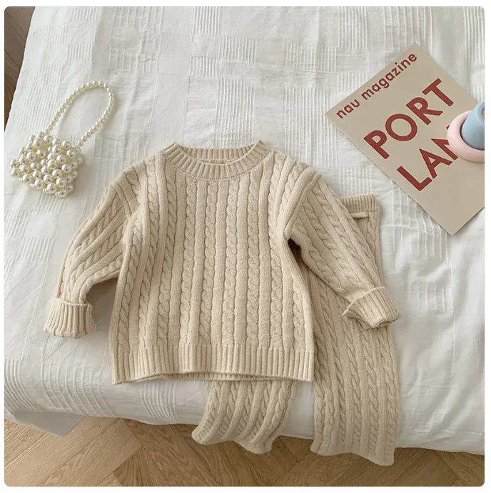 Children's Fried Dough Twists Sweater Solid Colour Set