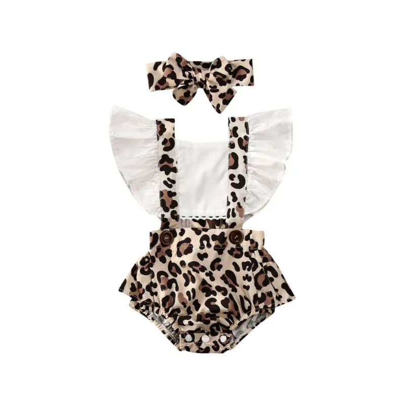 Baby Girl Leopard Romper Set with Headband (0–24 Months)