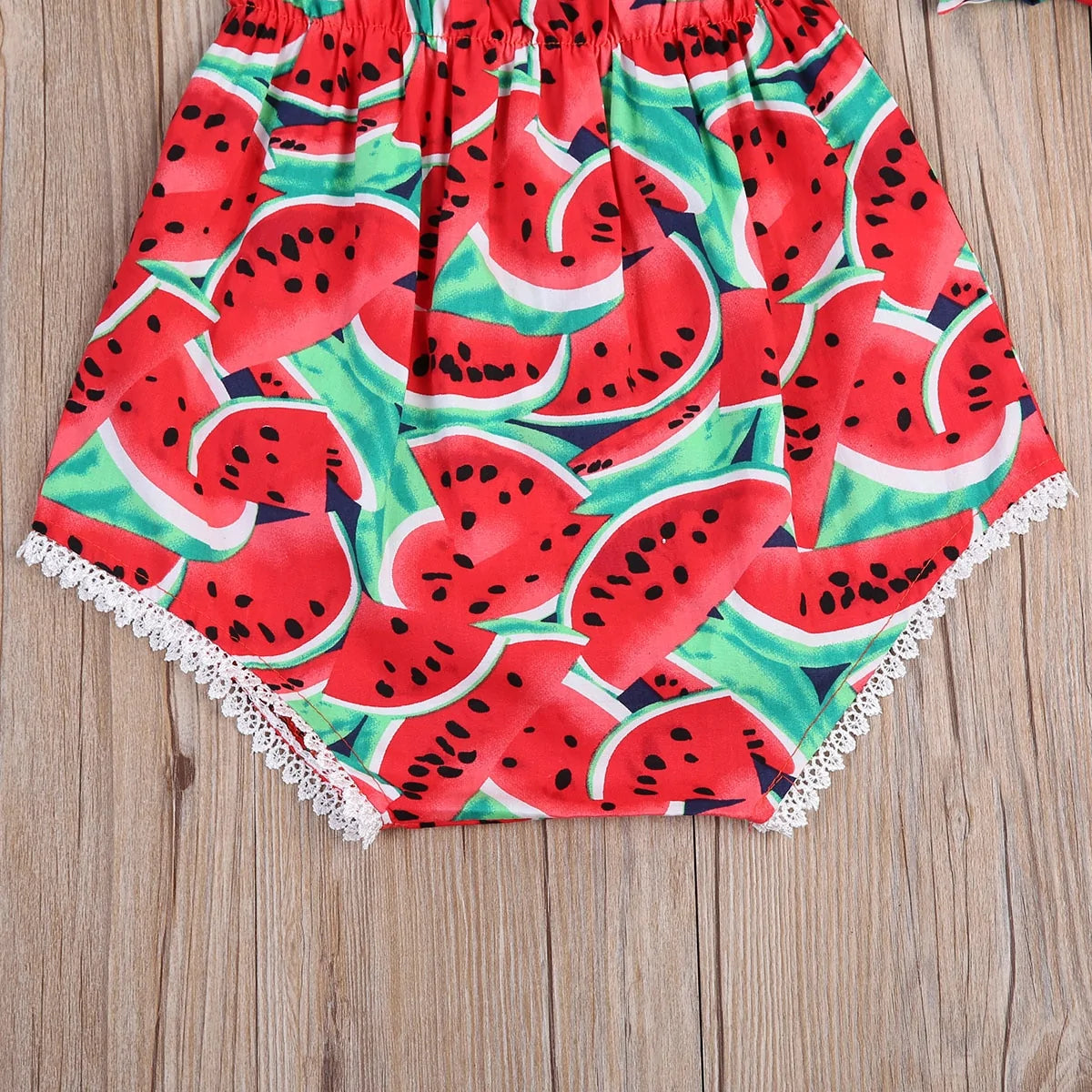 Watermelon Print Bodysuit Set with Matching Headband