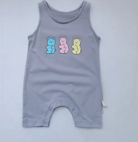 MILANCEL Cotton Bear Print Sleeveless Jumpsuit – Soft and Breathable for Boys/Girls