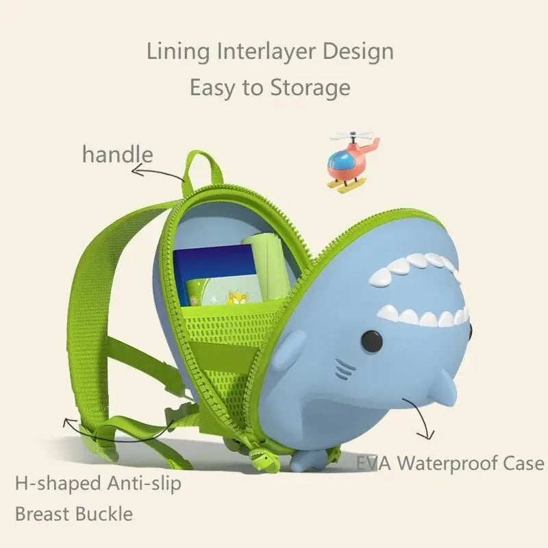 Children's Cartoon Shark Backpack – Fun, Durable, and Waterproof