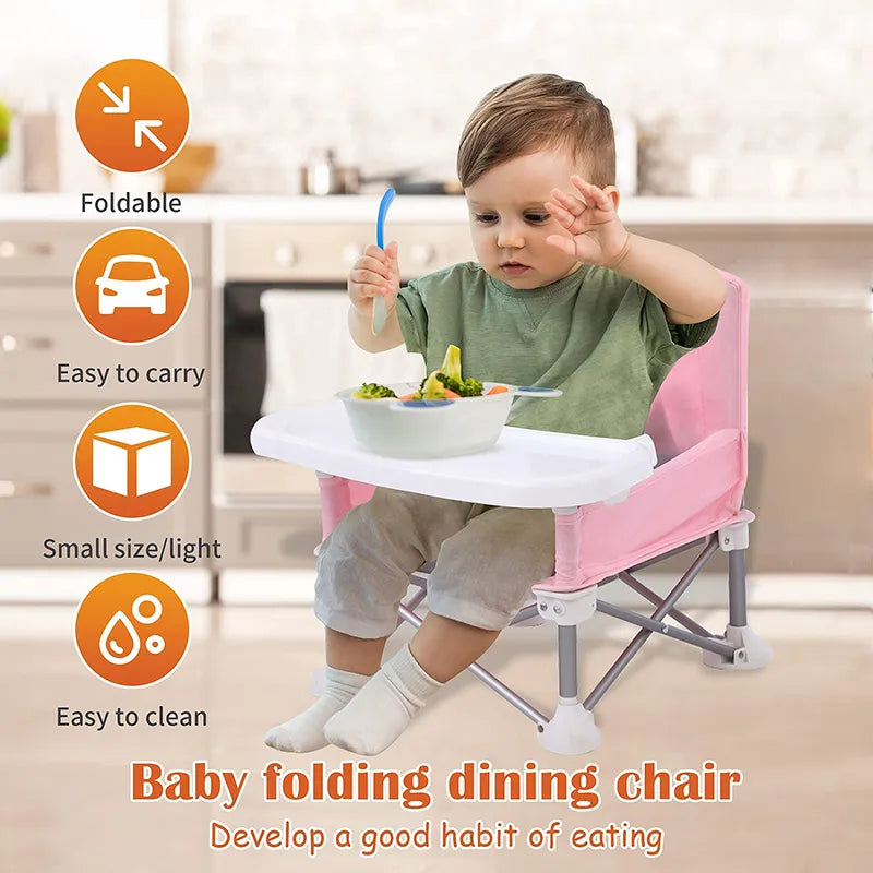 Compact Folding Baby Seat with Tray & Carrying Bag - Portable & Easy to Clean