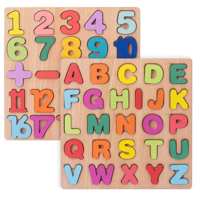 Alphabet & Number Wooden Block Puzzle - Educational Toy