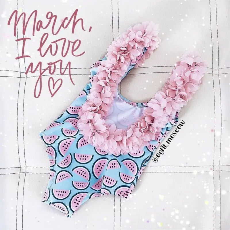 Sweet Watermelon Print Swimsuit for Girls