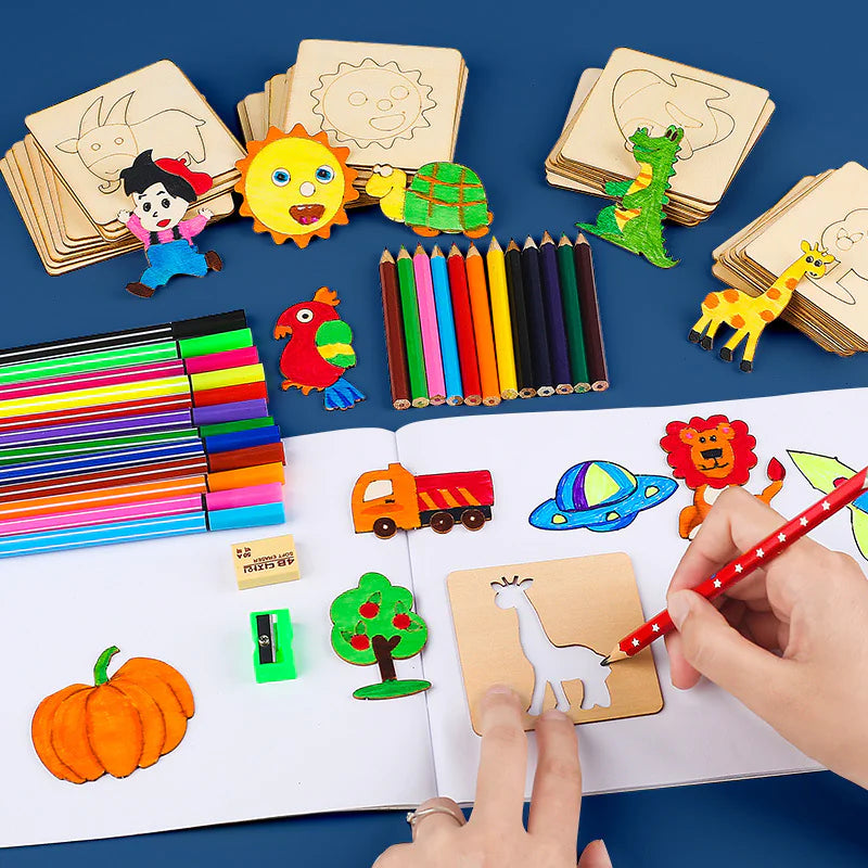 Wooden Drawing Template Set – 20-Piece Creative Art Kit for Kids
