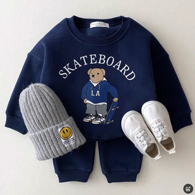 Casual Baby Bear Graphic Cotton Tracksuit Set for Boys