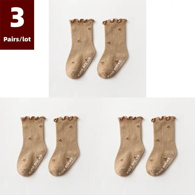Set of 3 Pairs of Anti-Slip Children's Socks – Soft Cotton, Comfortable & Safe for Boys and Girls