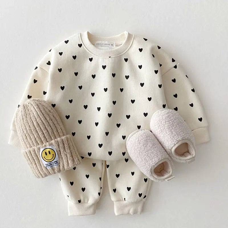 MILANCEL Full Heart Baby Clothing Set – Soft Cotton Long Sleeve Top & Pants