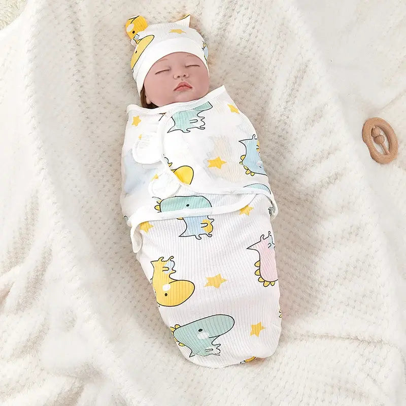 Cotton Baby Swaddle Blanket and Hat Set – Soft, Breathable, and Adorable Newborn Essentials (0-3 Months)