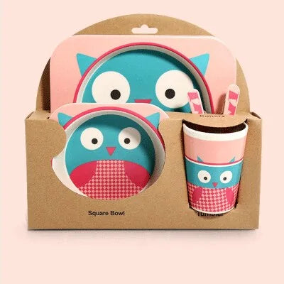 Children's Eco-Friendly Bamboo Fiber Dish Set with Cartoon Designs