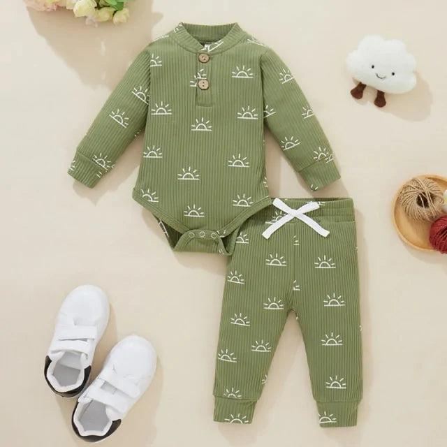Cozy Cotton Baby Bodysuit & Elastic Pants Set for Boys