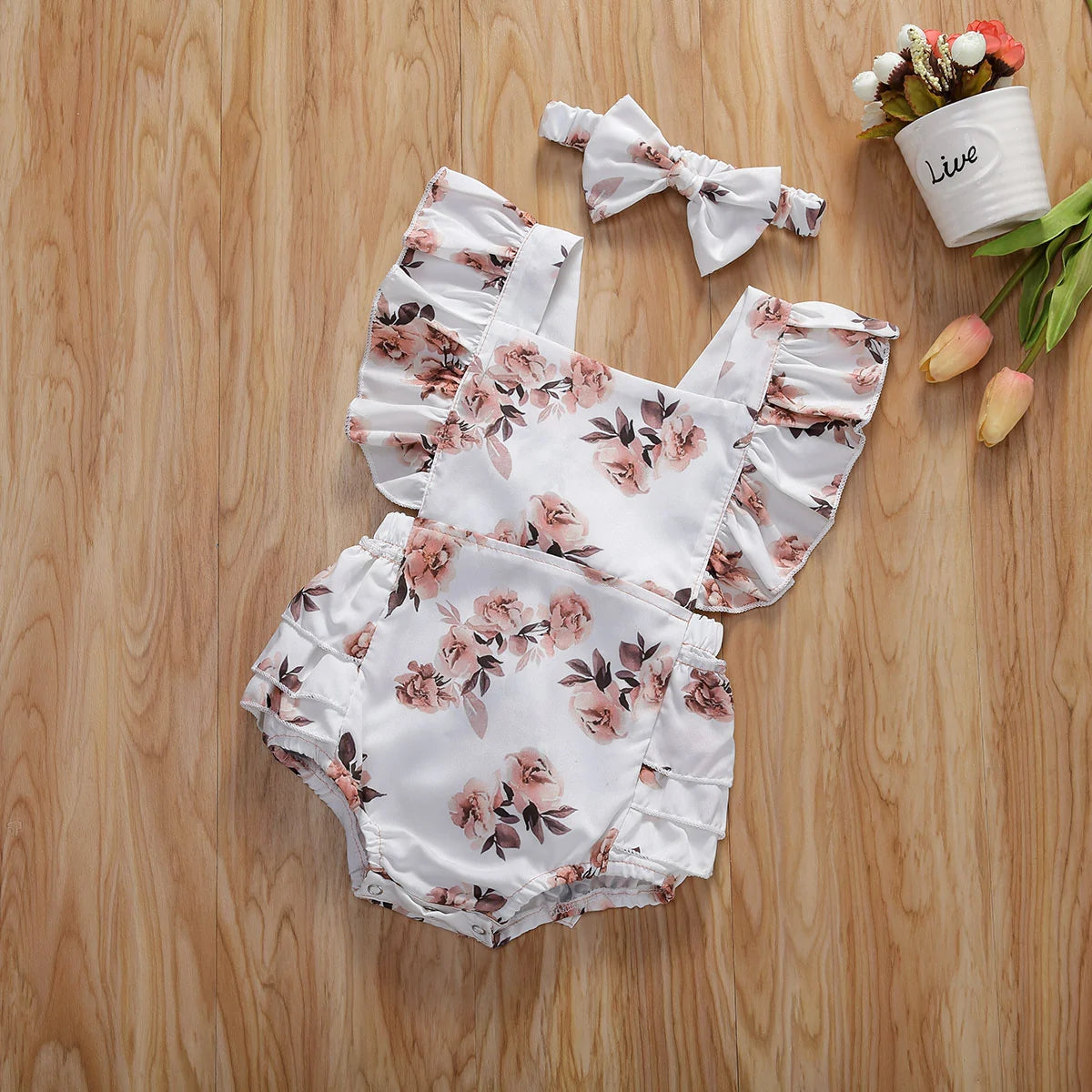 Soft Cotton Baby Romper & Headband Set
