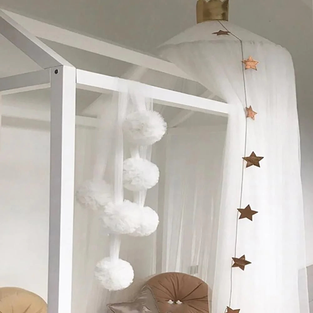 Decorative Mosquito Net with Fur Balls for Kids' Rooms