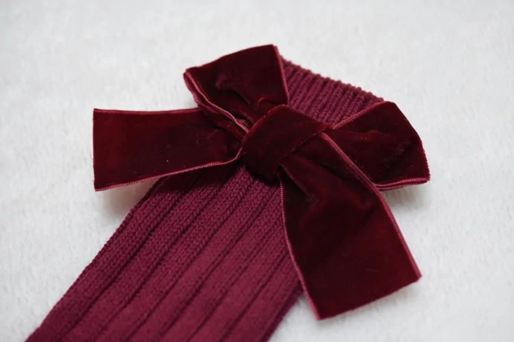 Girls' Cotton and Spandex Solid Socks - Velvet Bow