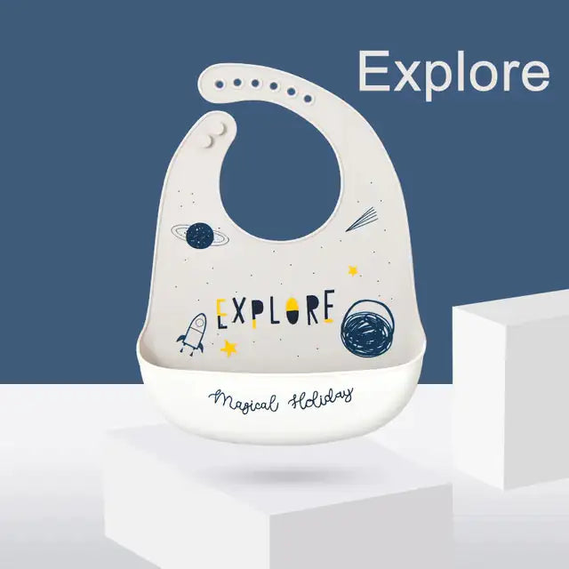 Silicone Baby Bib with Adjustable Neck Strap