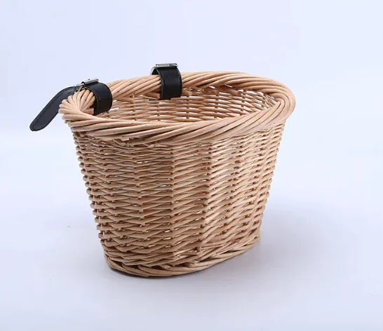 Kids' Handwoven Oval Wicker Bicycle Basket – Durable Natural Willow Design