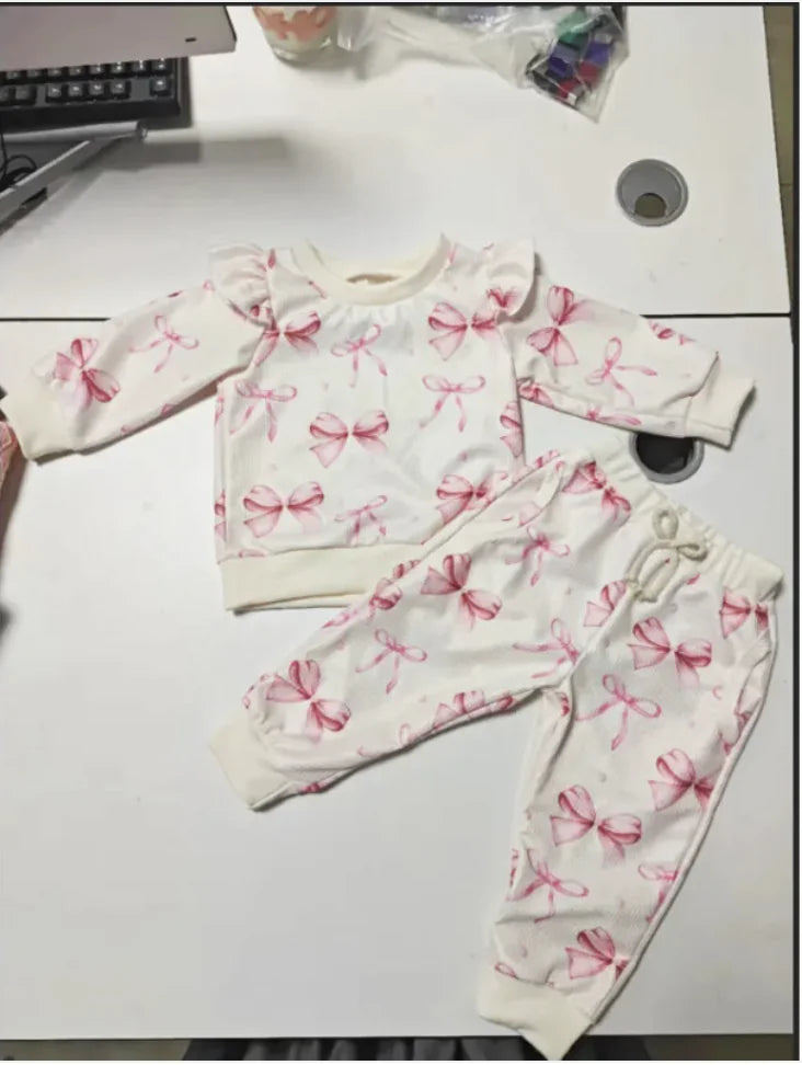 Cotton Baby Bow Print Sweater and Pants Set