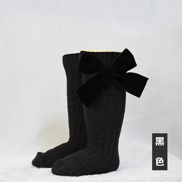 Girls' Cotton and Spandex Solid Socks - Velvet Bow