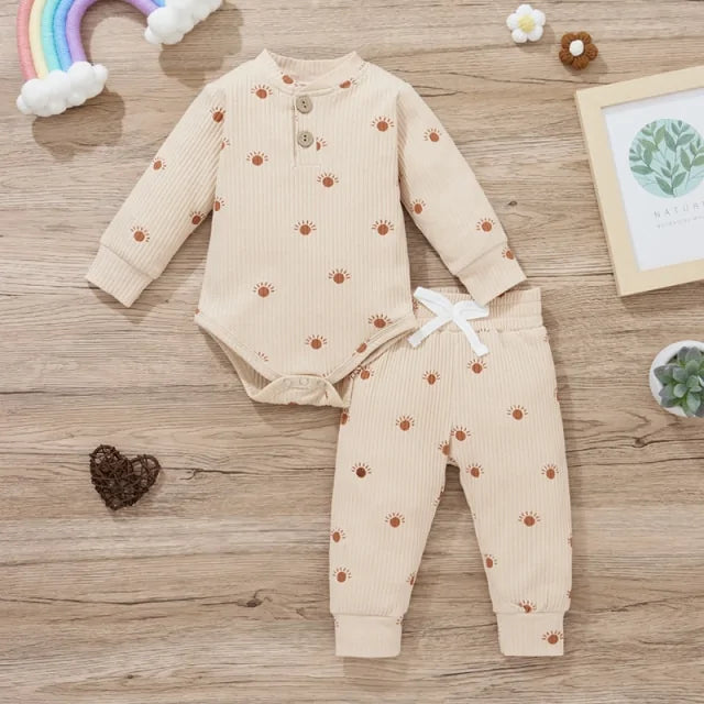 Cozy Cotton Baby Bodysuit & Elastic Pants Set for Boys