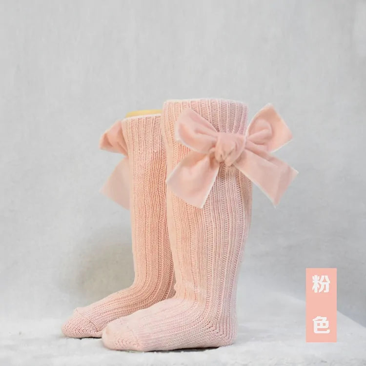 Girls' Cotton and Spandex Solid Socks - Velvet Bow