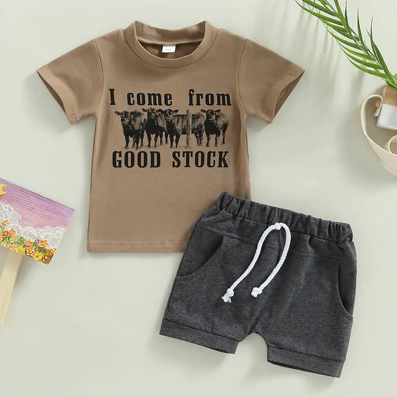 Cartoon Cowboy Print Baby Boy Outfit – Shirt and Pants Set