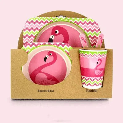 Children's Eco-Friendly Bamboo Fiber Dish Set with Cartoon Designs
