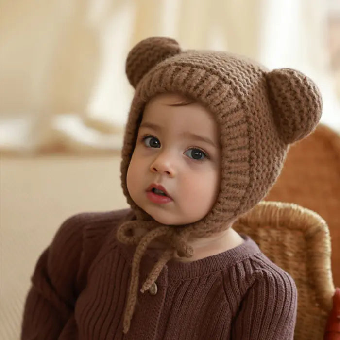 Knitted Winter Baby Beanie with Cute Bear Ears – Cozy and Adorable Hat for Baby Boys and Girls