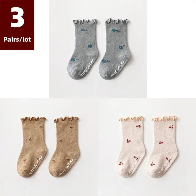 Set of 3 Pairs of Anti-Slip Children's Socks – Soft Cotton, Comfortable & Safe for Boys and Girls