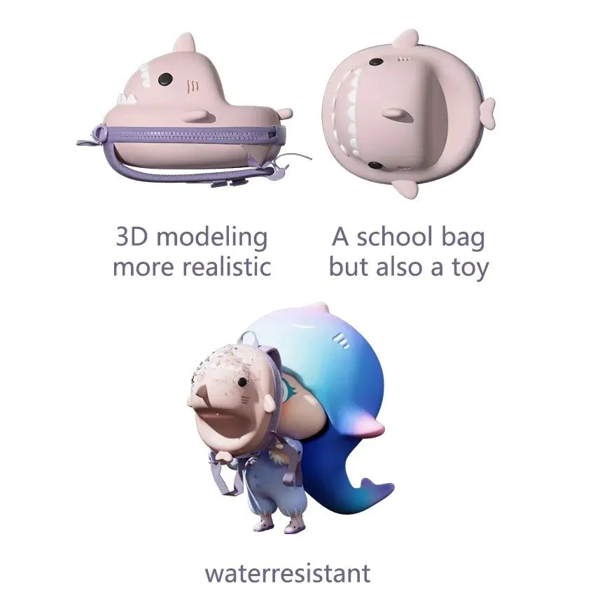 Children's Cartoon Shark Backpack – Fun, Durable, and Waterproof