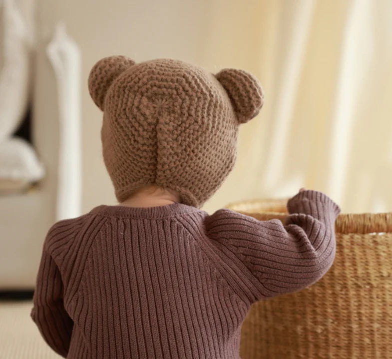 Knitted Winter Baby Beanie with Cute Bear Ears – Cozy and Adorable Hat for Baby Boys and Girls