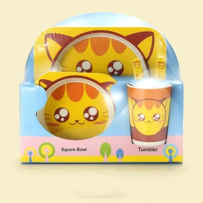 Children's Eco-Friendly Bamboo Fiber Dish Set with Cartoon Designs