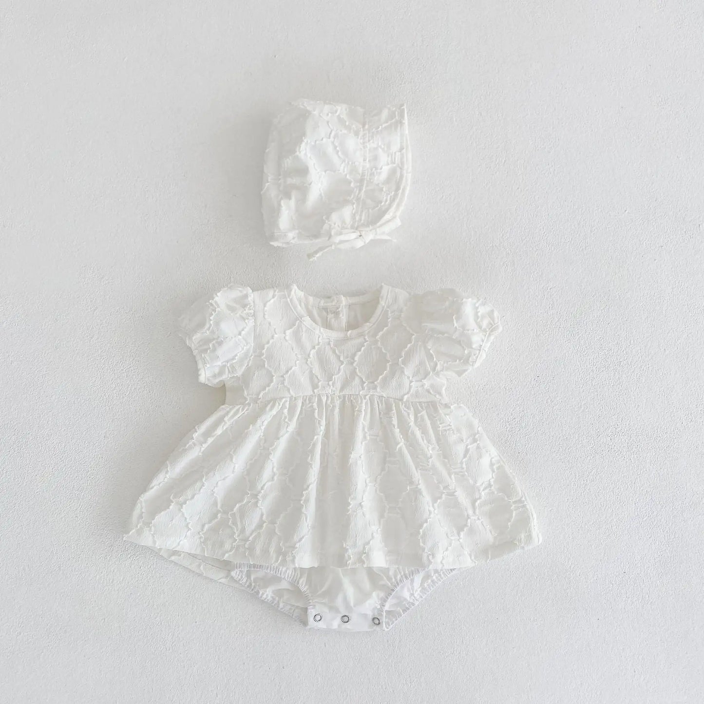 Royal Elegance Jacquard Bubble Short Sleeve Romper