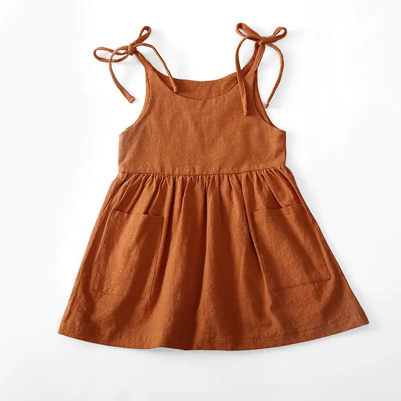 Minimalist Solid Color Cotton Dress for Girls