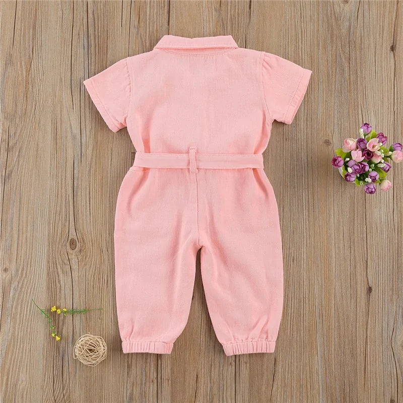 Stylish Girl's V-Neck Cotton Jumpsuit