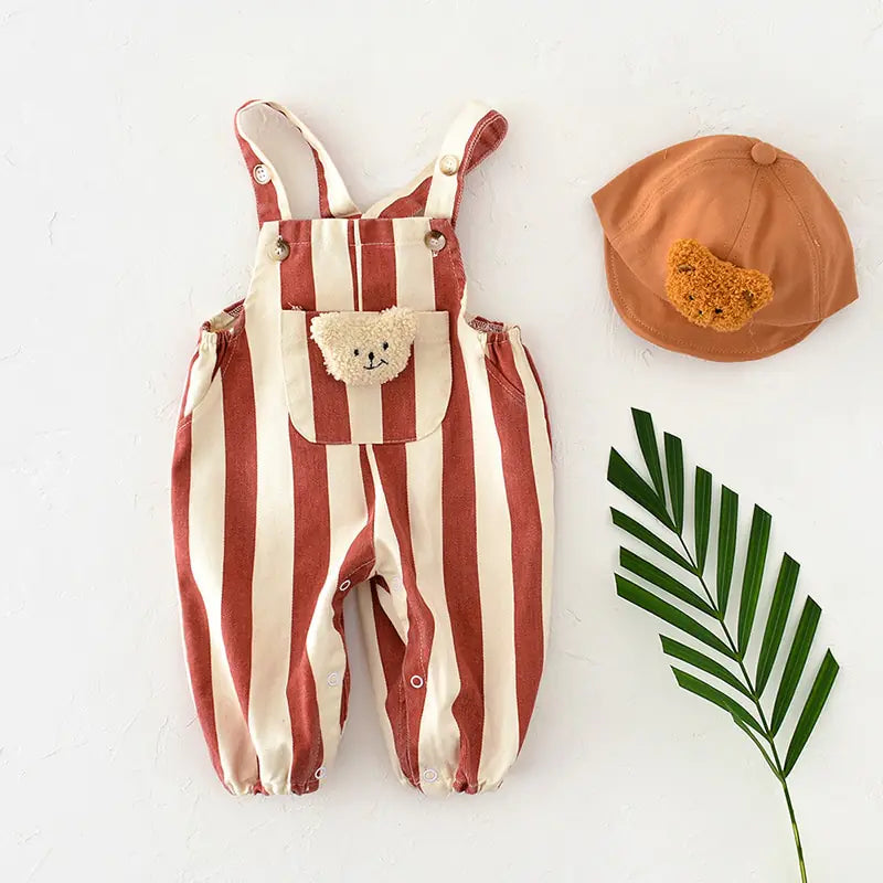 Teddy Friends Baby Overalls with Bear Doll Detail for Boy/Girls