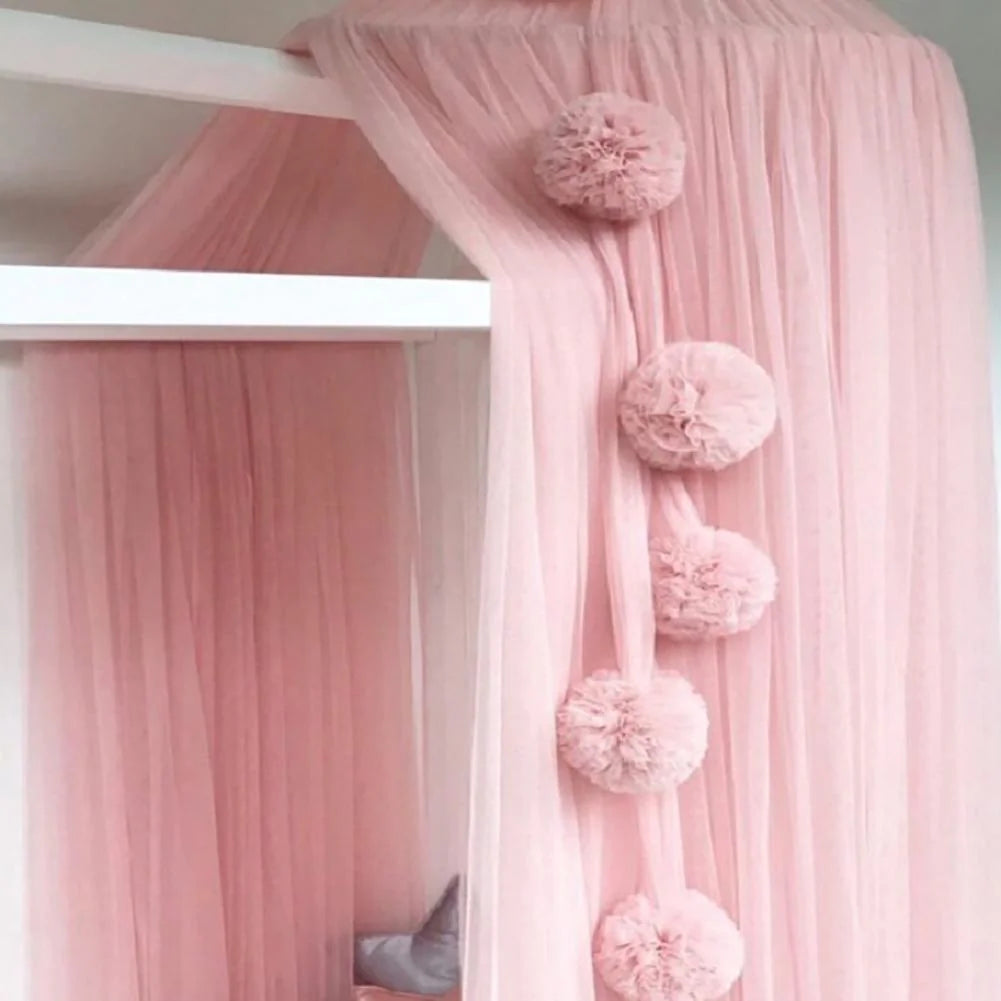 Decorative Mosquito Net with Fur Balls for Kids' Rooms