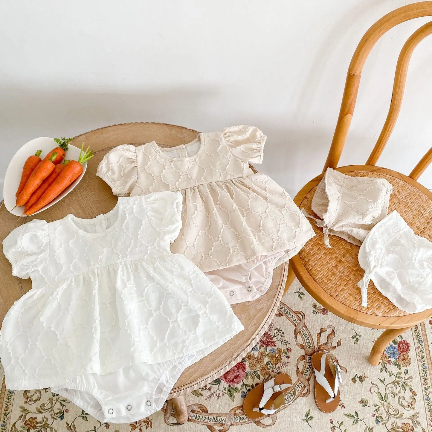 Royal Elegance Jacquard Bubble Short Sleeve Romper