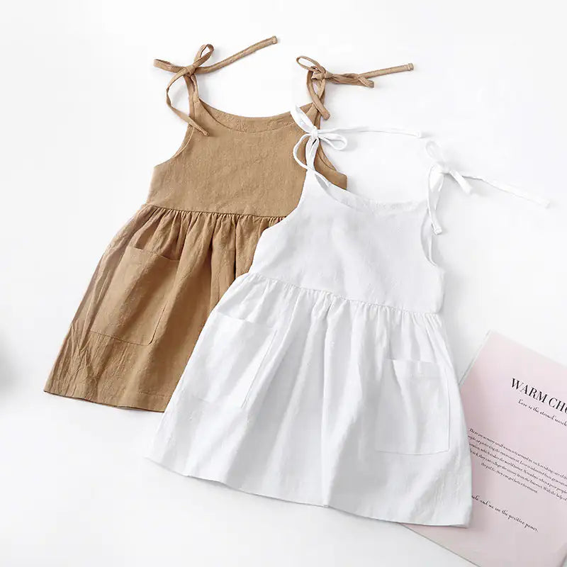 Minimalist Solid Color Cotton Dress for Girls