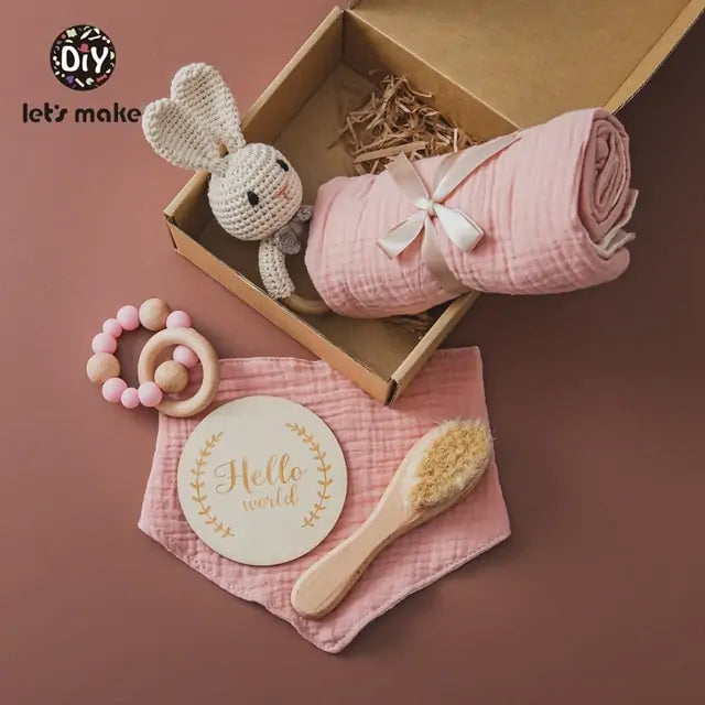 Soft Cotton & Bamboo Baby Gift Set with Blanket and Accessories