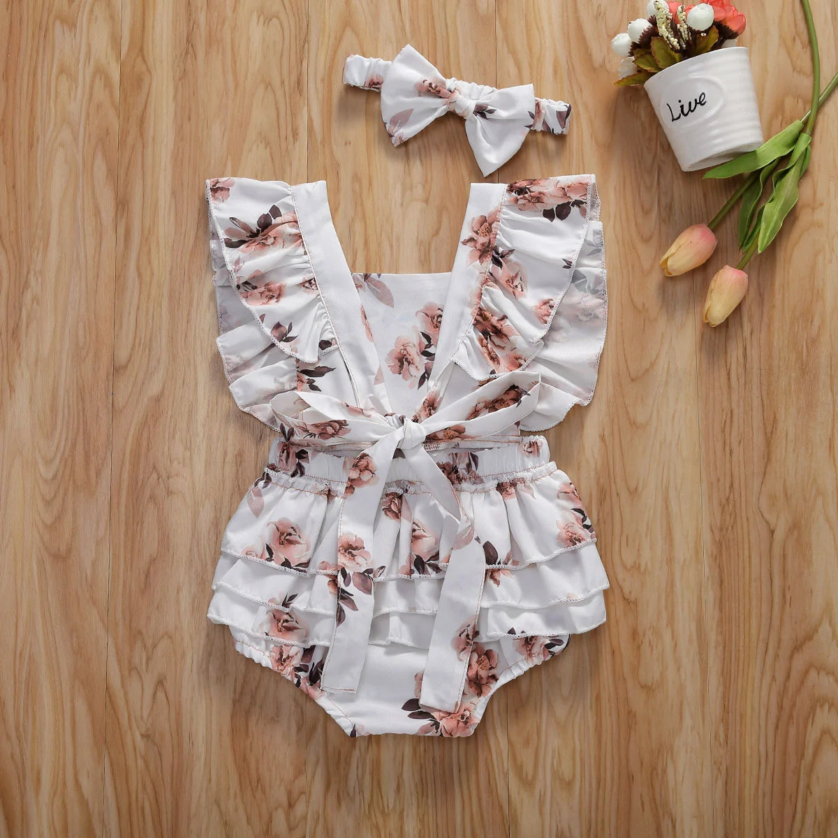 Soft Cotton Baby Romper & Headband Set