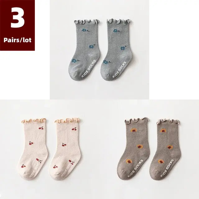 Set of 3 Pairs of Anti-Slip Children's Socks – Soft Cotton, Comfortable & Safe for Boys and Girls