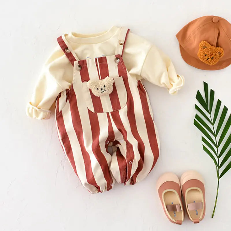 Teddy Friends Baby Overalls with Bear Doll Detail for Boy/Girls