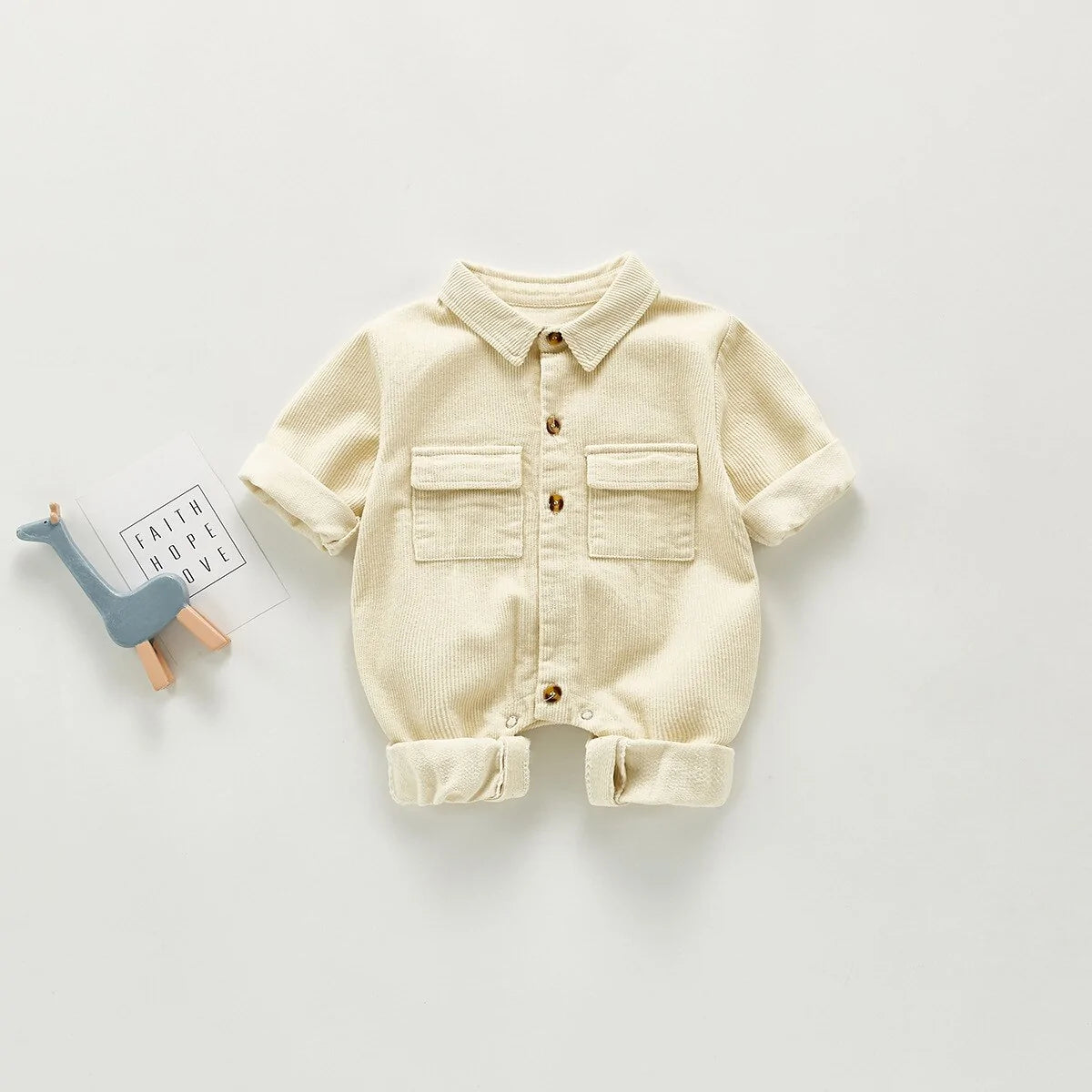 Autumn Baby Jumpsuit with Turn-Down Collar