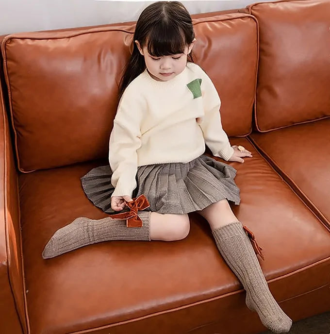Girls' Cotton and Spandex Solid Socks - Velvet Bow