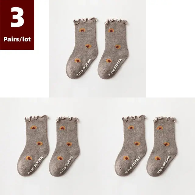 Set of 3 Pairs of Anti-Slip Children's Socks – Soft Cotton, Comfortable & Safe for Boys and Girls