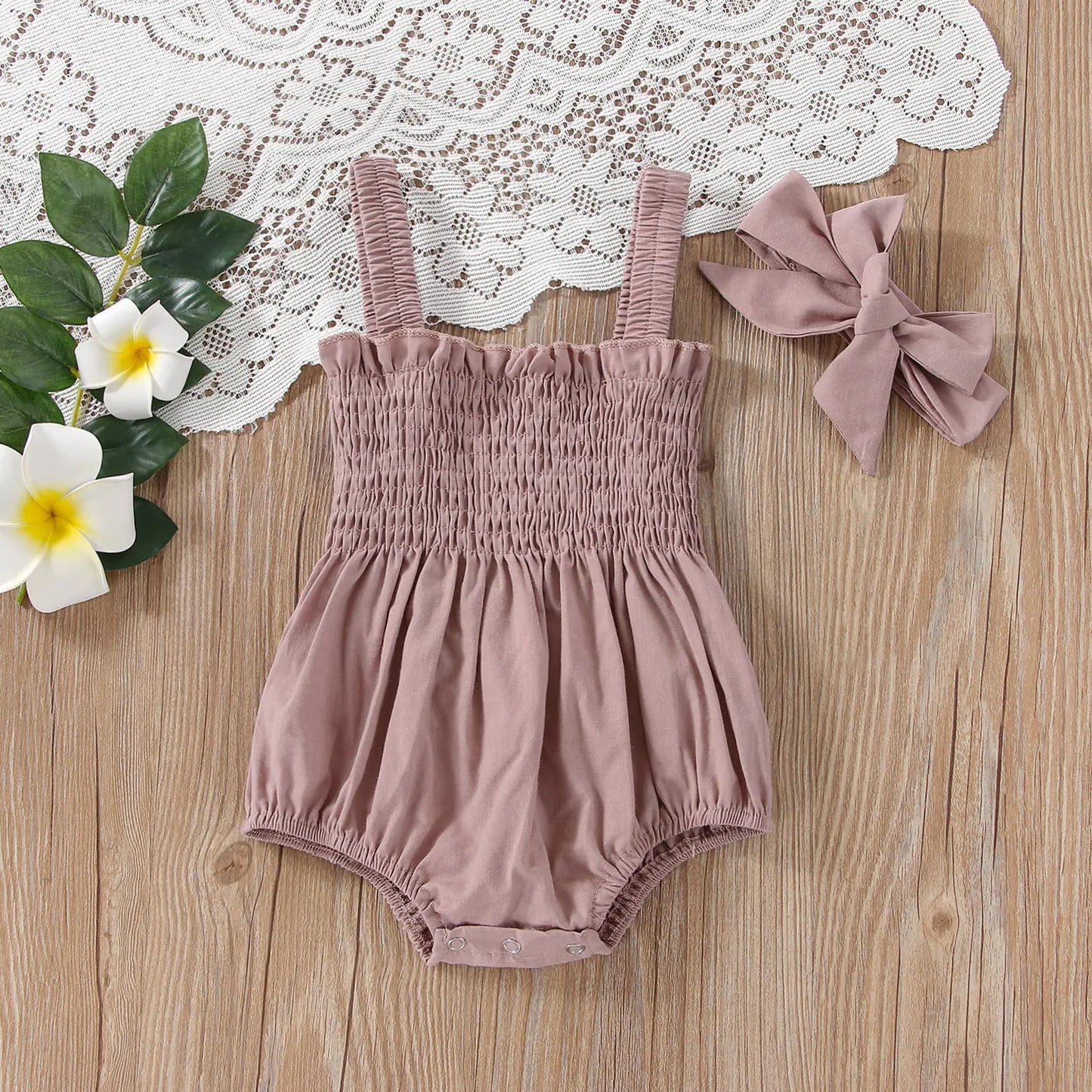 Sweet Summer Jumpsuit and Bow Set for Girls